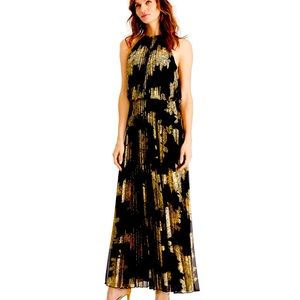 Black/gold pleated dress. Size 12